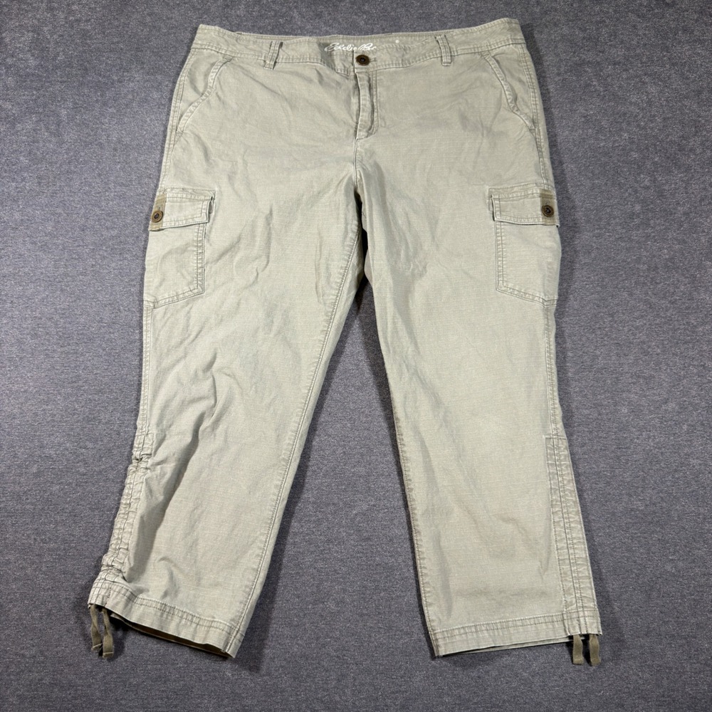 Eddie Bauer Cargo Pants Womens 16 Green Ripstop Cotton Blend Capri Outdoor Camp